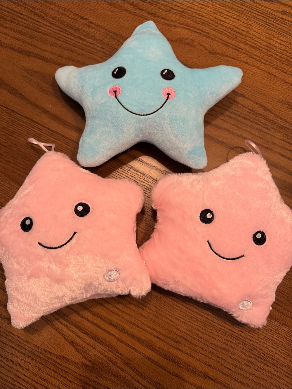 Smiling Star Plush Set for Kids - Blue and Pink LED light.